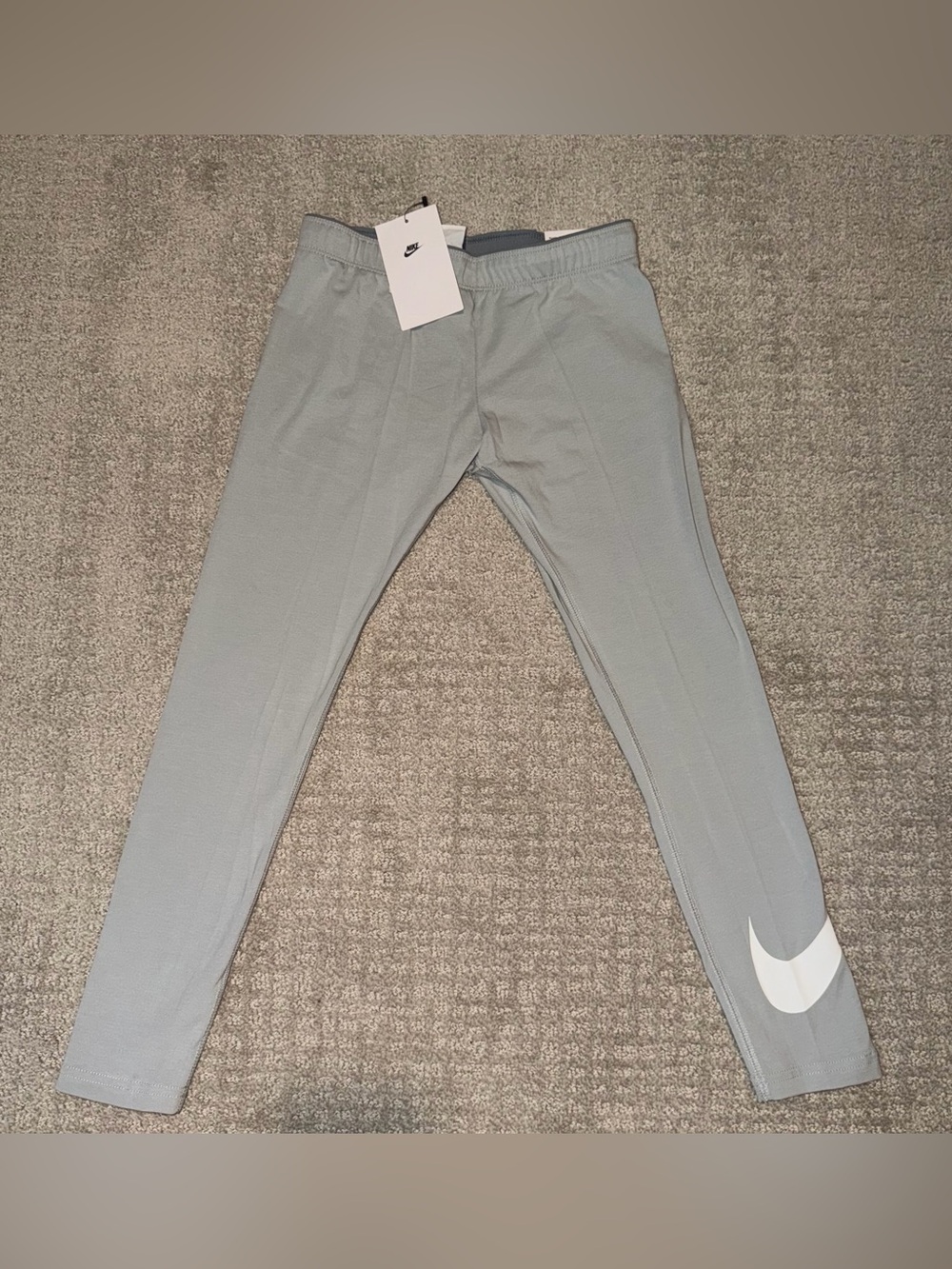 New Nike Kids Athletic Leggings Gray White Swoosh Logo Size S